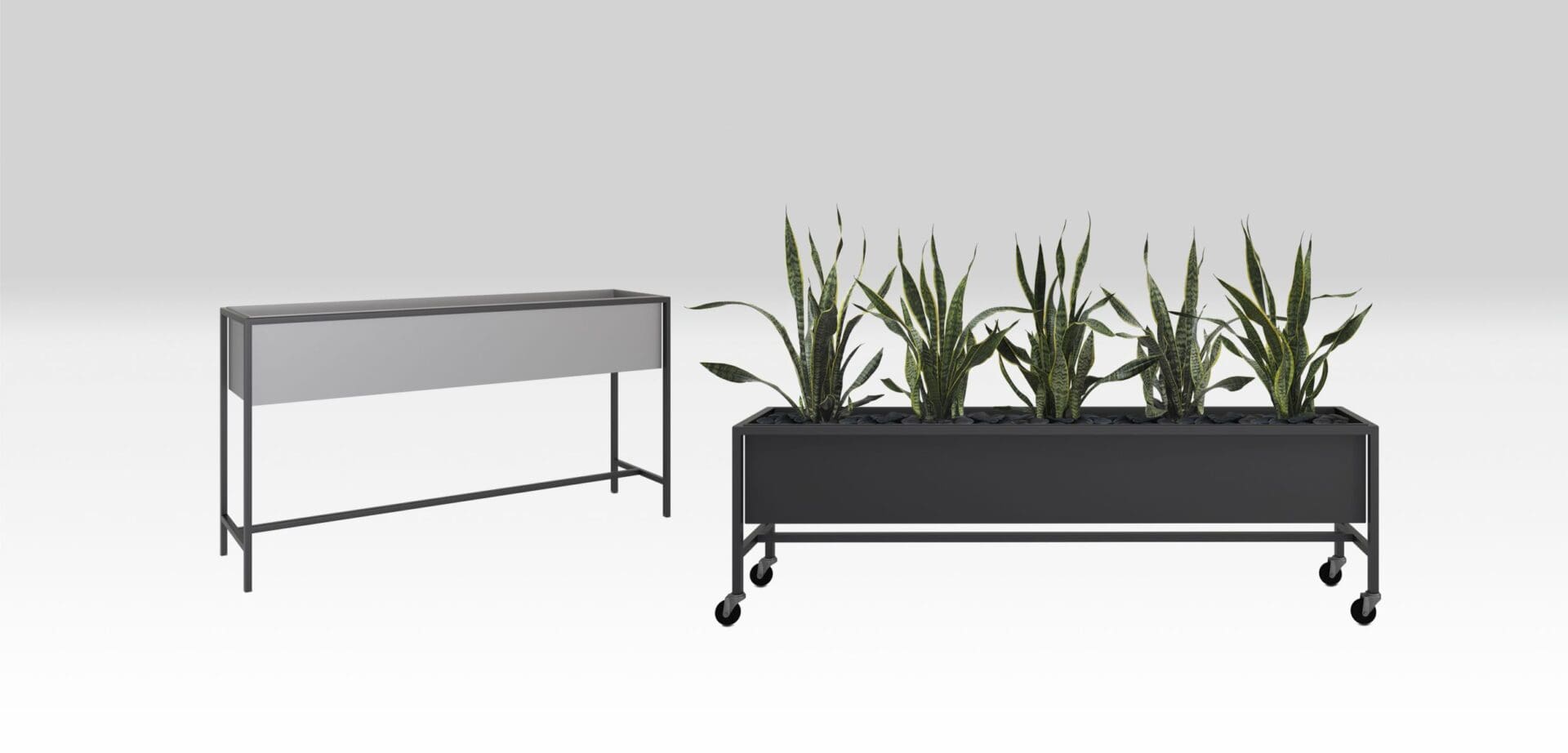 A table and planter set with plants in it.