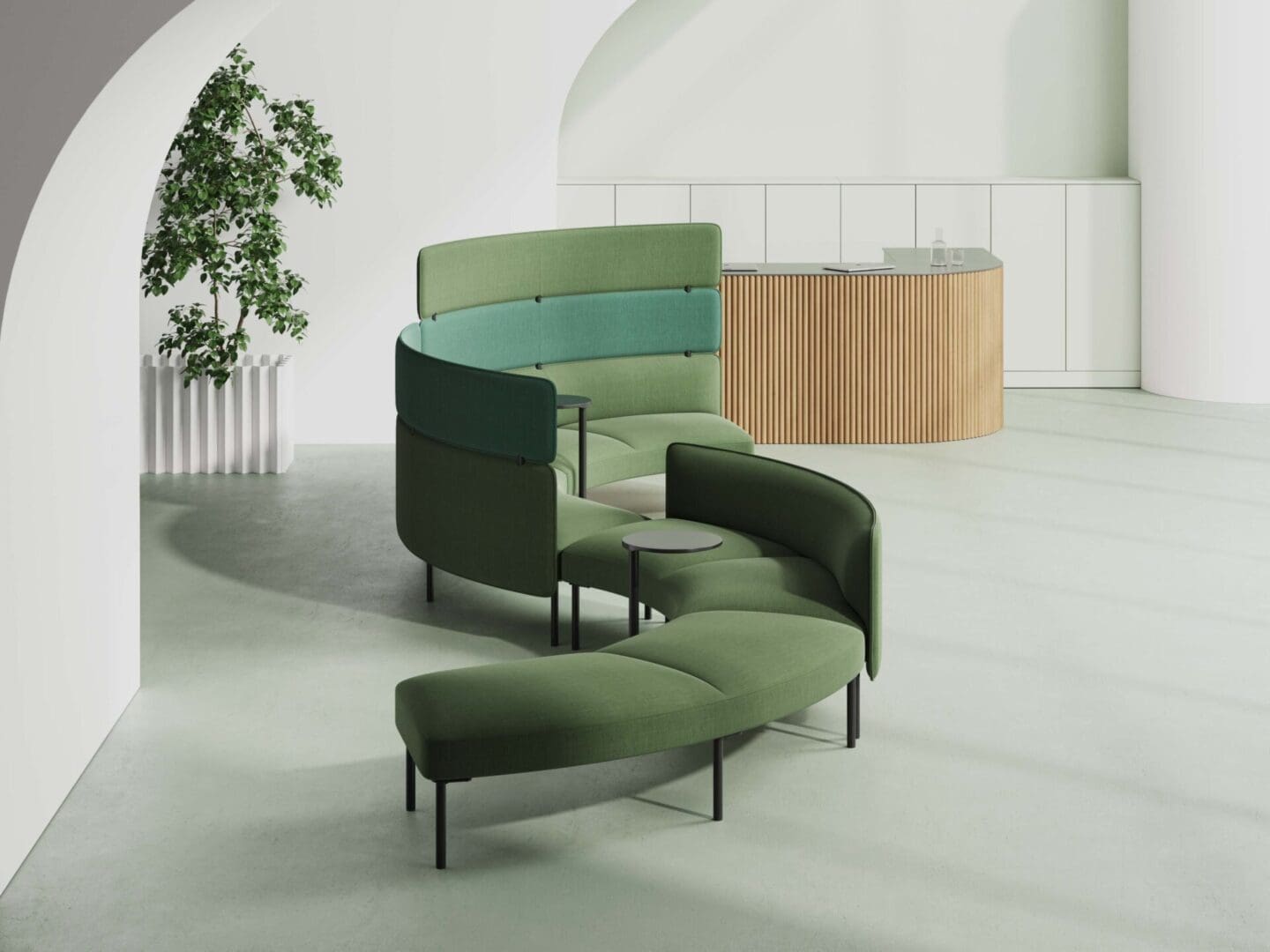 A green chair and ottoman in a room.